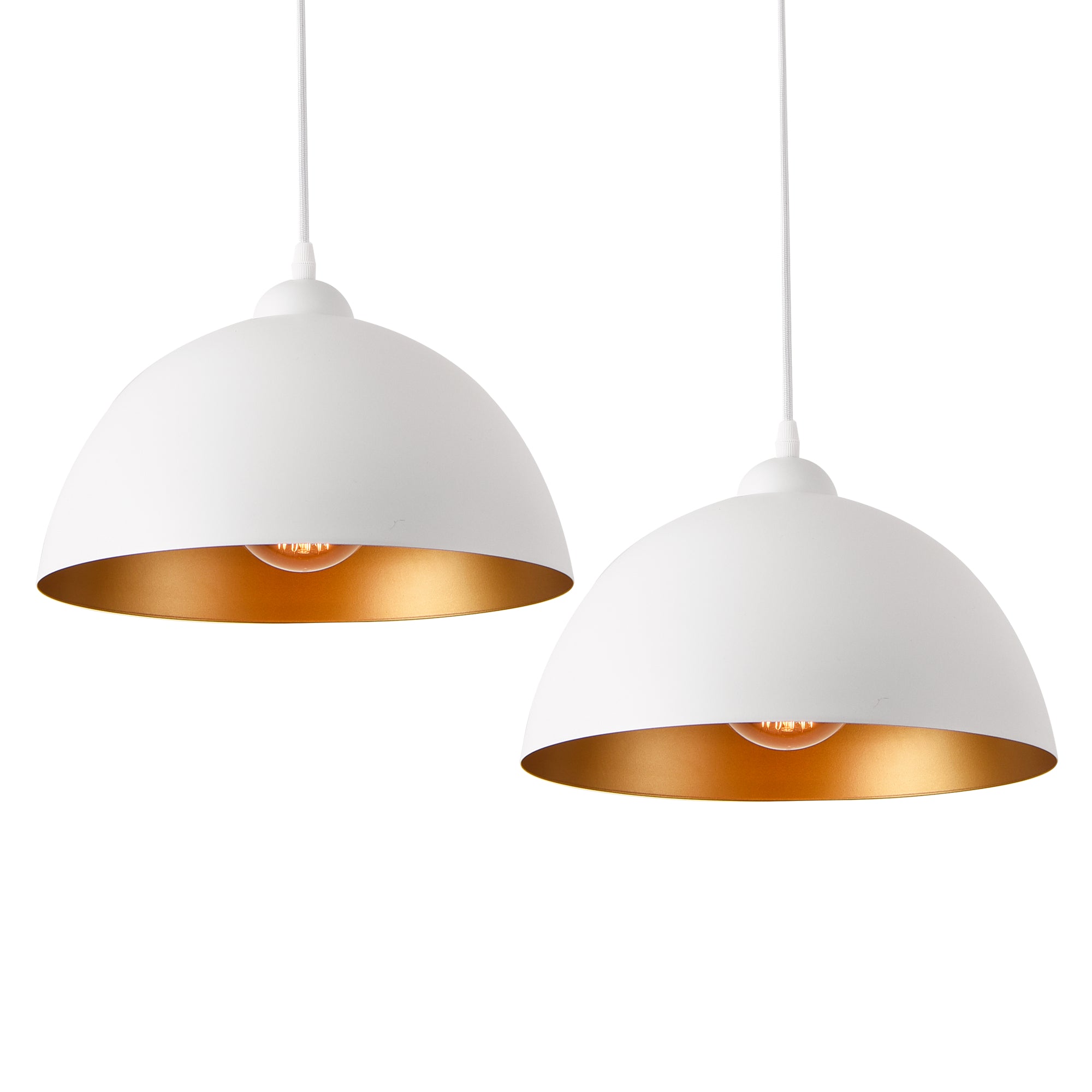 Set di 2 Lampade a Sospensione Toulon con Paralumi Emisferici in Metallo - Bianco/Oro lux.pro