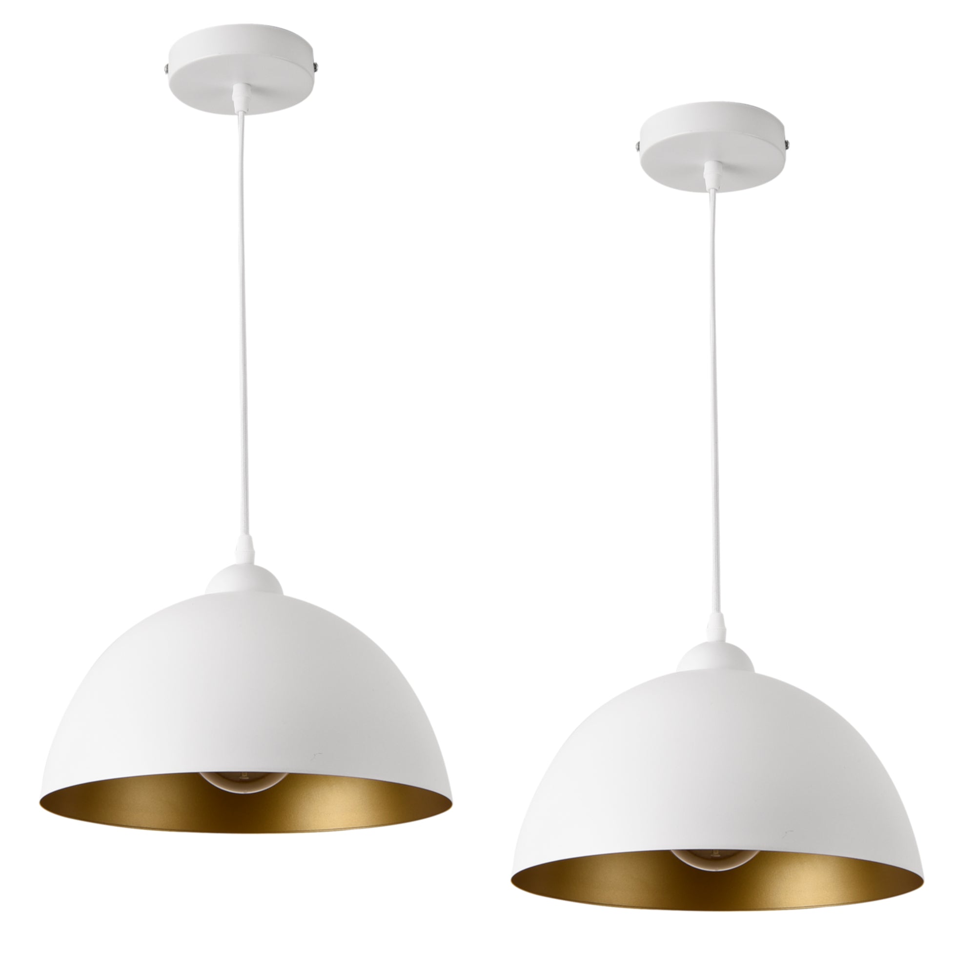 Set di 2 Lampade a Sospensione Toulon con Paralumi Emisferici in Metallo - Bianco/Oro lux.pro