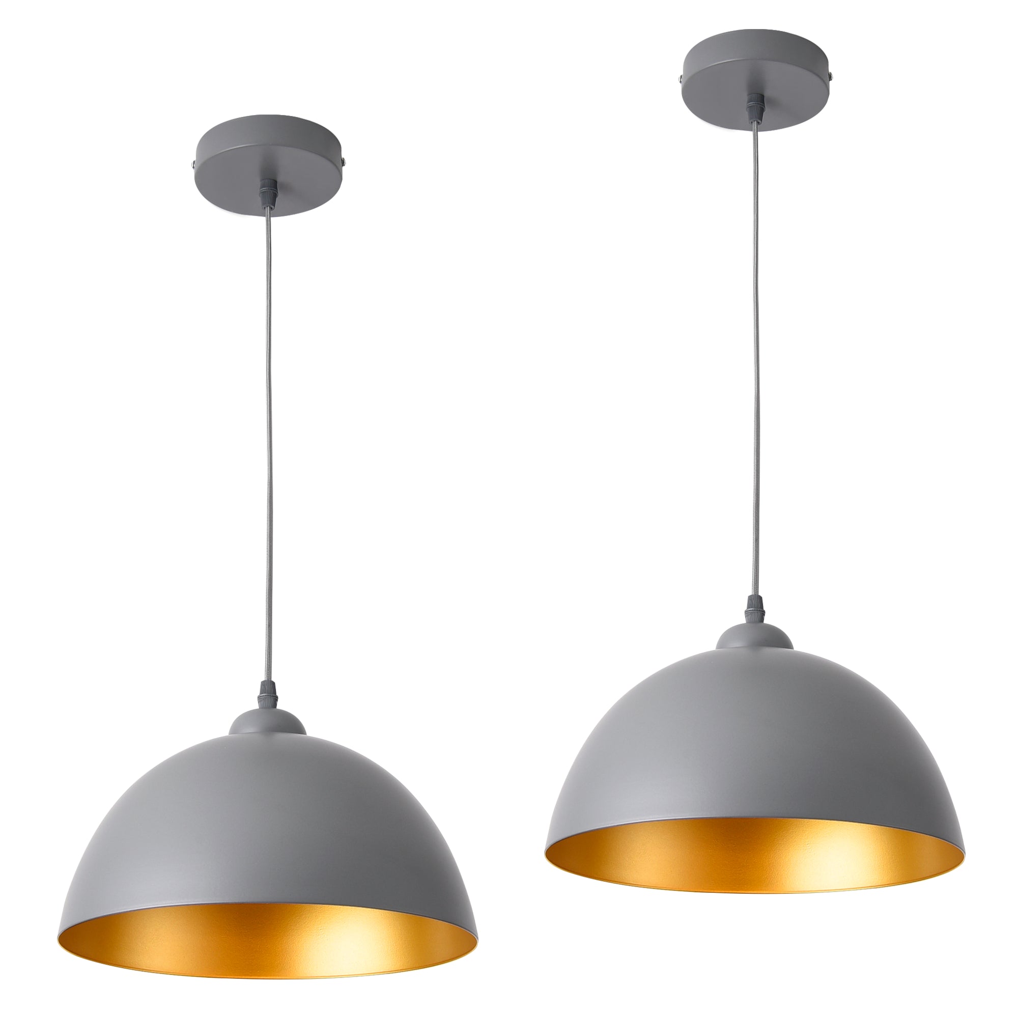Set di 2 Lampade a Sospensione Toulon con Paralumi Emisferici in Metallo - Grigio/Oro lux.pro