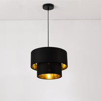 Lampada a Sospensione Lopar con Doppio Paralume in Tessuto Ø 30 cm - Nero / Oro lux.pro
