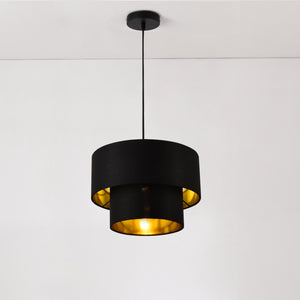 Lampada a Sospensione Lopar con Doppio Paralume in Tessuto Ø 30 cm - Nero / Oro lux.pro