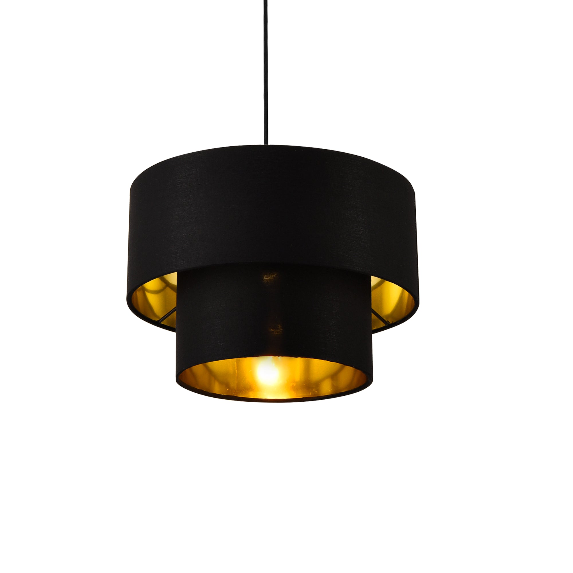 Lampada a Sospensione Lopar con Doppio Paralume in Tessuto Ø 30 cm - Nero / Oro lux.pro