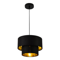 Lampada a Sospensione Lopar con Doppio Paralume in Tessuto Ø 30 cm - Nero / Oro lux.pro