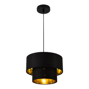 Lampada a Sospensione Lopar con Doppio Paralume in Tessuto Ø 30 cm - Nero / Oro lux.pro