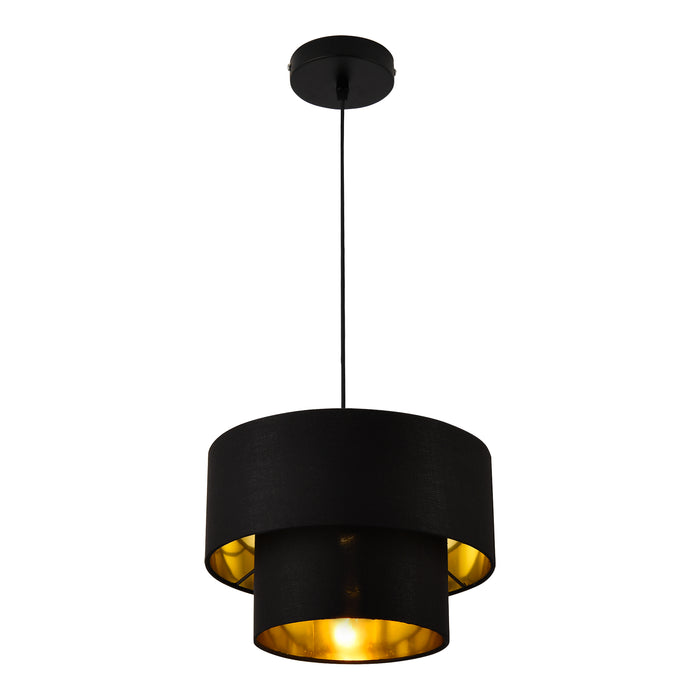 Lampada a Sospensione Lopar con Doppio Paralume in Tessuto Ø 30 cm - Nero / Oro lux.pro