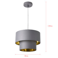 Lampada a Sospensione Lopar con Doppio Paralume in Tessuto Ø 30 cm - Grigio / Oro lux.pro