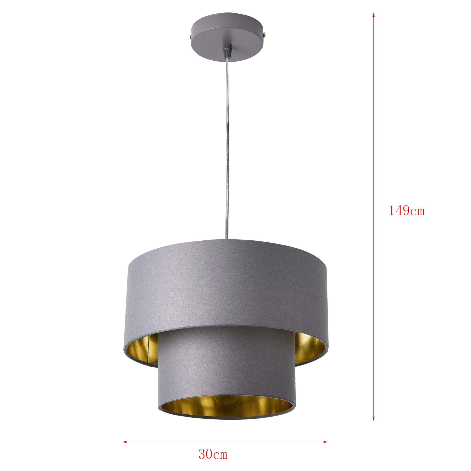 Lampada a Sospensione Lopar con Doppio Paralume in Tessuto Ø 30 cm - Grigio / Oro lux.pro