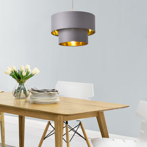 Lampada a Sospensione Lopar con Doppio Paralume in Tessuto Ø 30 cm - Grigio / Oro lux.pro
