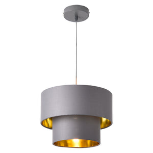 Lampada a Sospensione Lopar con Doppio Paralume in Tessuto Ø 30 cm - Grigio / Oro lux.pro
