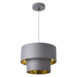 Lampada a Sospensione Lopar con Doppio Paralume in Tessuto Ø 30 cm - Grigio / Oro lux.pro