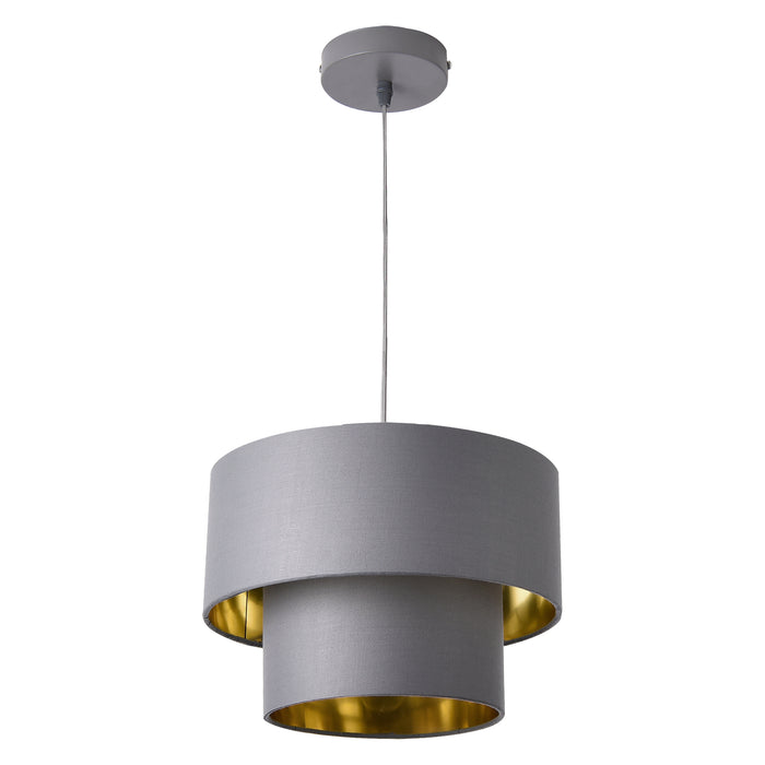 Lampada a Sospensione Lopar con Doppio Paralume in Tessuto Ø 30 cm - Grigio / Oro lux.pro