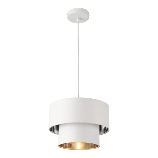 Lampada a Sospensione Lopar con Doppio Paralume in Tessuto Ø 30 cm - Bianco / Argento lux.pro