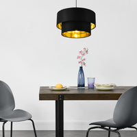 Lampada a Sospensione Lopar con Doppio Paralume in Tessuto Ø 40 cm - Nero / Oro lux.pro