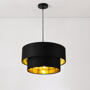 Lampada a Sospensione Lopar con Doppio Paralume in Tessuto Ø 40 cm - Nero / Oro lux.pro