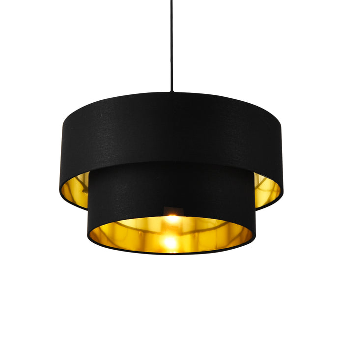 Lampada a Sospensione Lopar con Doppio Paralume in Tessuto Ø 40 cm - Nero / Oro lux.pro
