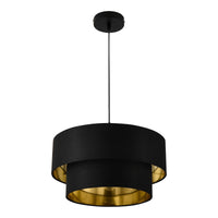 Lampada a Sospensione Lopar con Doppio Paralume in Tessuto Ø 40 cm - Nero / Oro lux.pro
