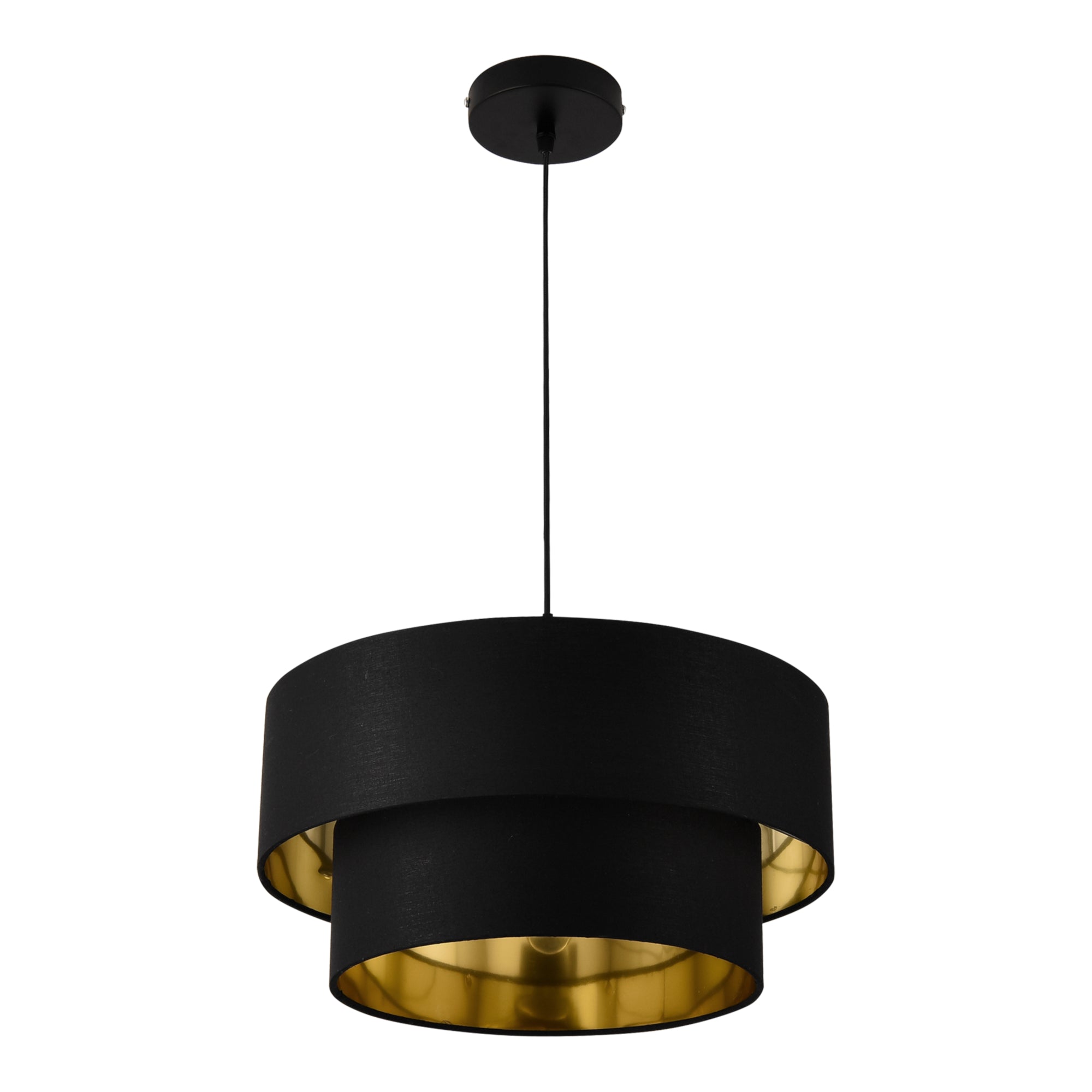 Lampada a Sospensione Lopar con Doppio Paralume in Tessuto Ø 40 cm - Nero / Oro lux.pro
