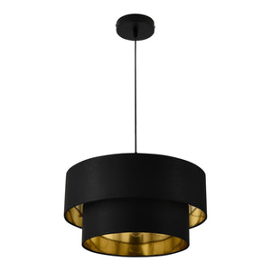 Lampada a Sospensione Lopar con Doppio Paralume in Tessuto Ø 40 cm - Nero / Oro lux.pro