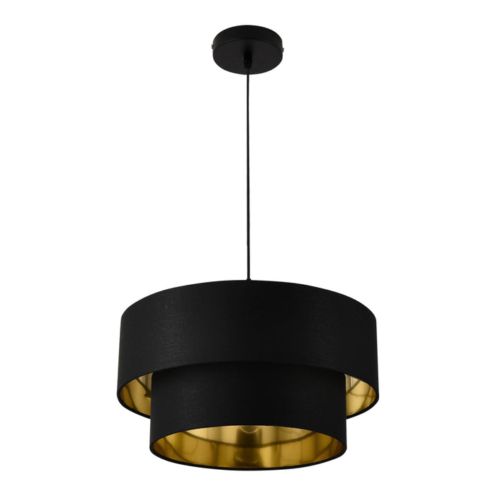 Lampada a Sospensione Lopar con Doppio Paralume in Tessuto Ø 40 cm - Nero / Oro lux.pro