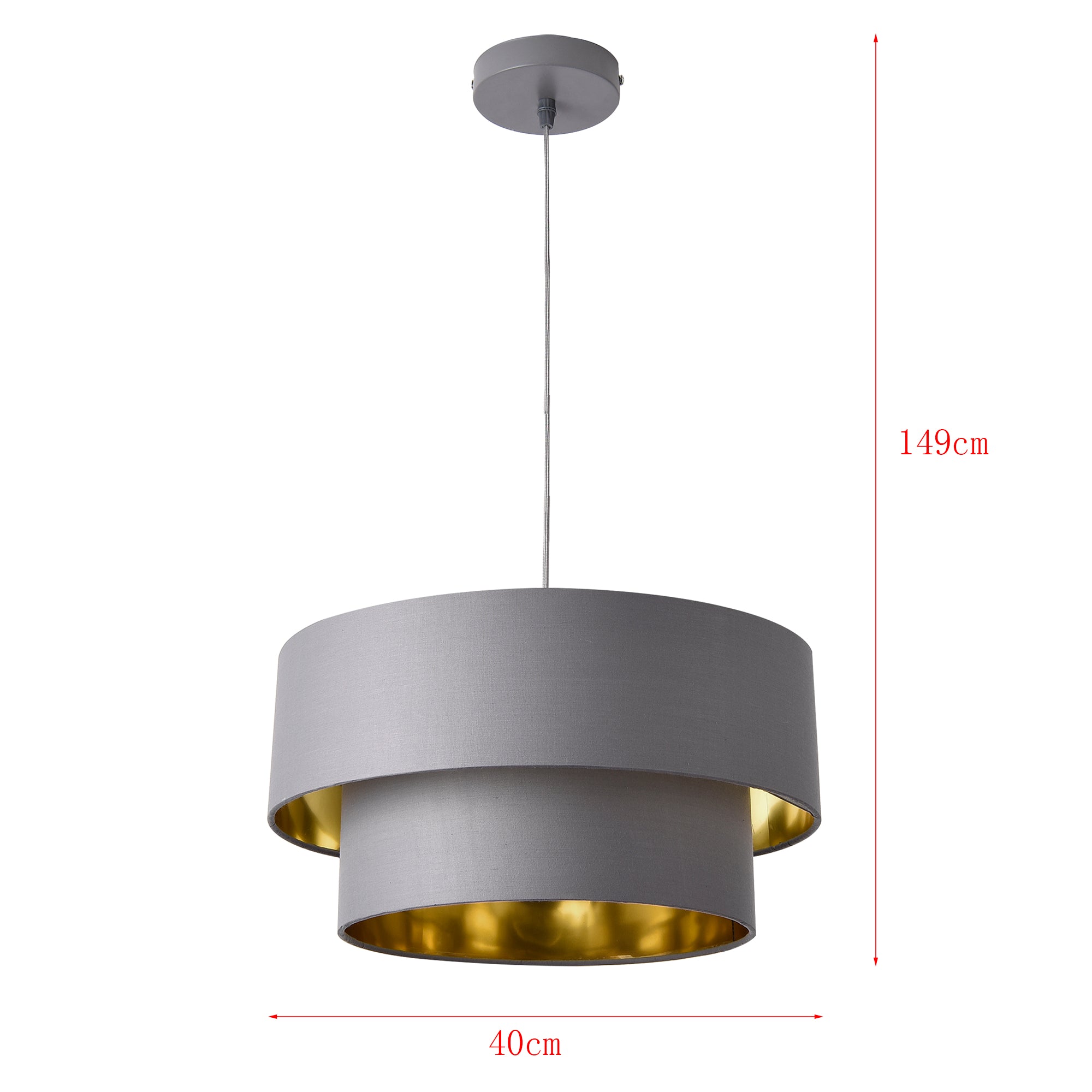 Lampada a Sospensione Lopar con Doppio Paralume in Tessuto Ø 40 cm - Grigio / Oro lux.pro
