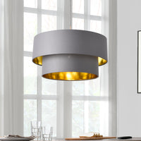 Lampada a Sospensione Lopar con Doppio Paralume in Tessuto Ø 40 cm - Grigio / Oro lux.pro