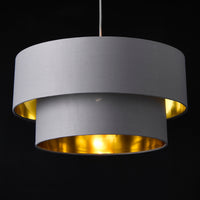 Lampada a Sospensione Lopar con Doppio Paralume in Tessuto Ø 40 cm - Grigio / Oro lux.pro