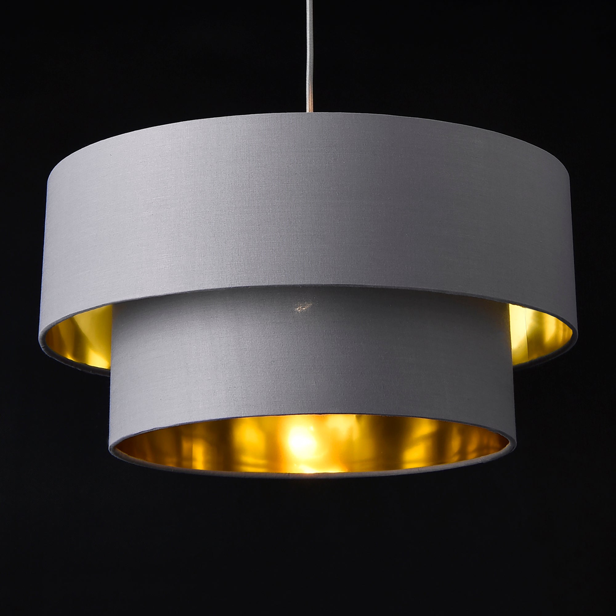 Lampada a Sospensione Lopar con Doppio Paralume in Tessuto Ø 40 cm - Grigio / Oro lux.pro