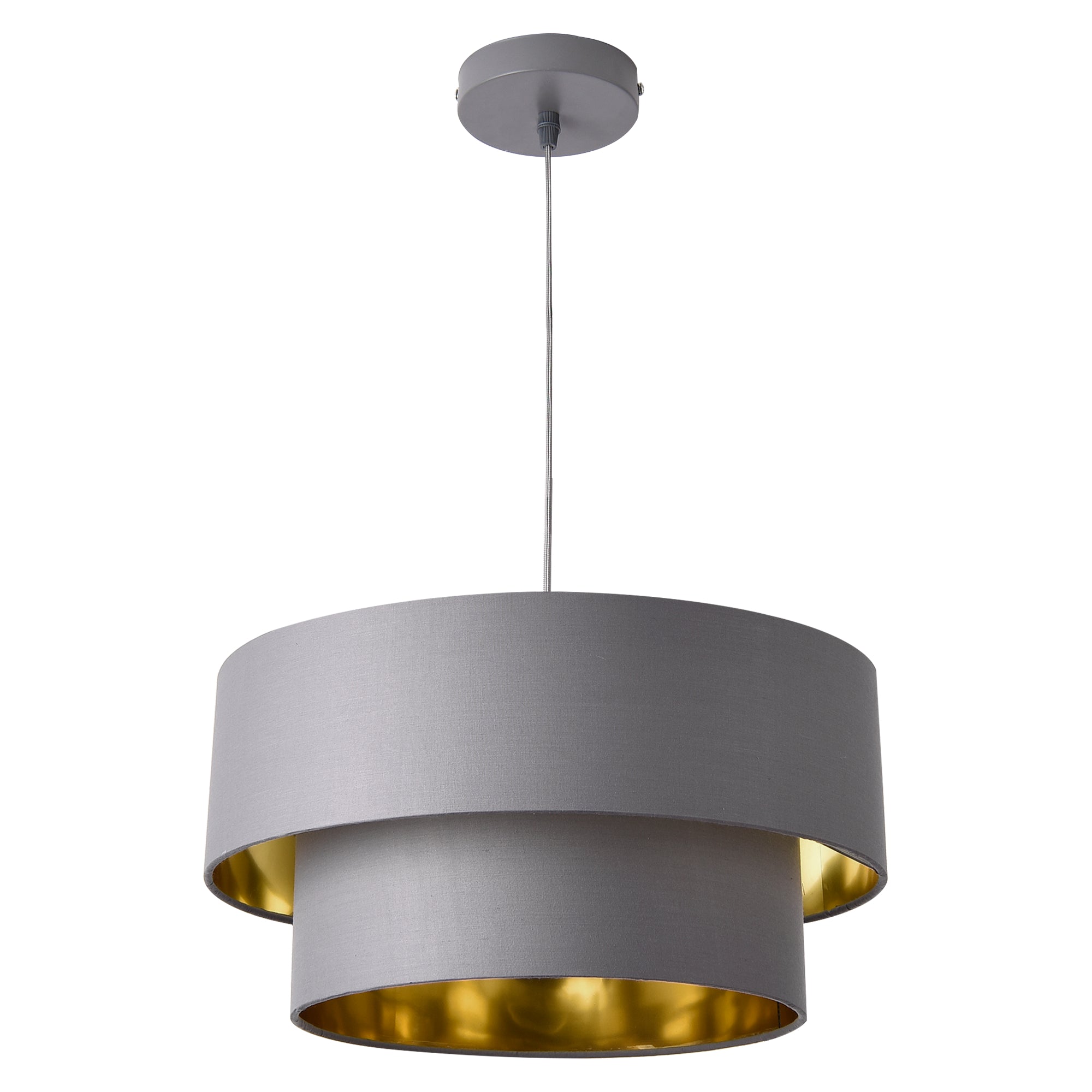 Lampada a Sospensione Lopar con Doppio Paralume in Tessuto Ø 40 cm - Grigio / Oro lux.pro