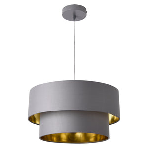 Lampada a Sospensione Lopar con Doppio Paralume in Tessuto Ø 40 cm - Grigio / Oro lux.pro