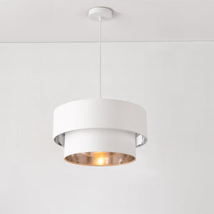 Lampada a Sospensione Lopar con Doppio Paralume in Tessuto Ø 40 cm - Bianco / Argento lux.pro