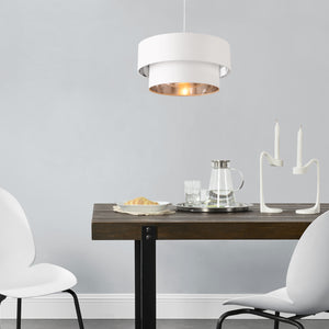 Lampada a Sospensione Lopar con Doppio Paralume in Tessuto Ø 40 cm - Bianco / Argento lux.pro