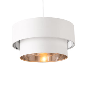 Lampada a Sospensione Lopar con Doppio Paralume in Tessuto Ø 40 cm - Bianco / Argento lux.pro