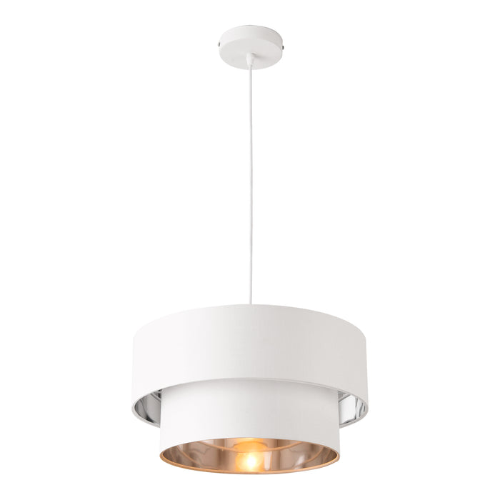 Lampada a Sospensione Lopar con Doppio Paralume in Tessuto Ø 40 cm - Bianco / Argento lux.pro