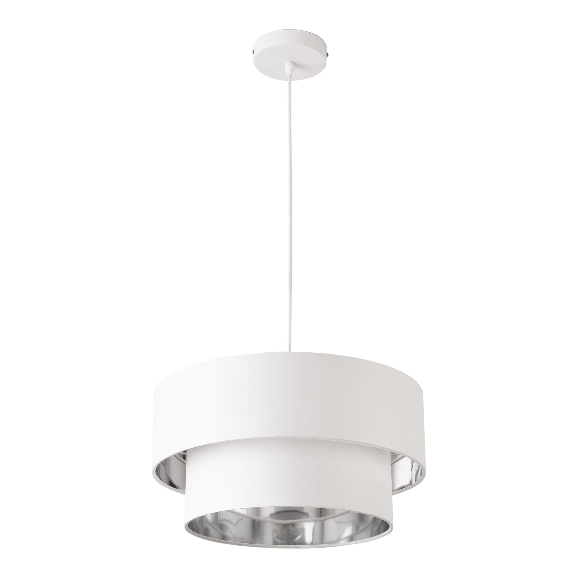 Lampada a Sospensione Lopar con Doppio Paralume in Tessuto Ø 40 cm - Bianco / Argento lux.pro