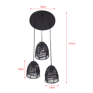Lampada a Sospensione Andover con 3 Paralumi in Rattan - Nero lux.pro