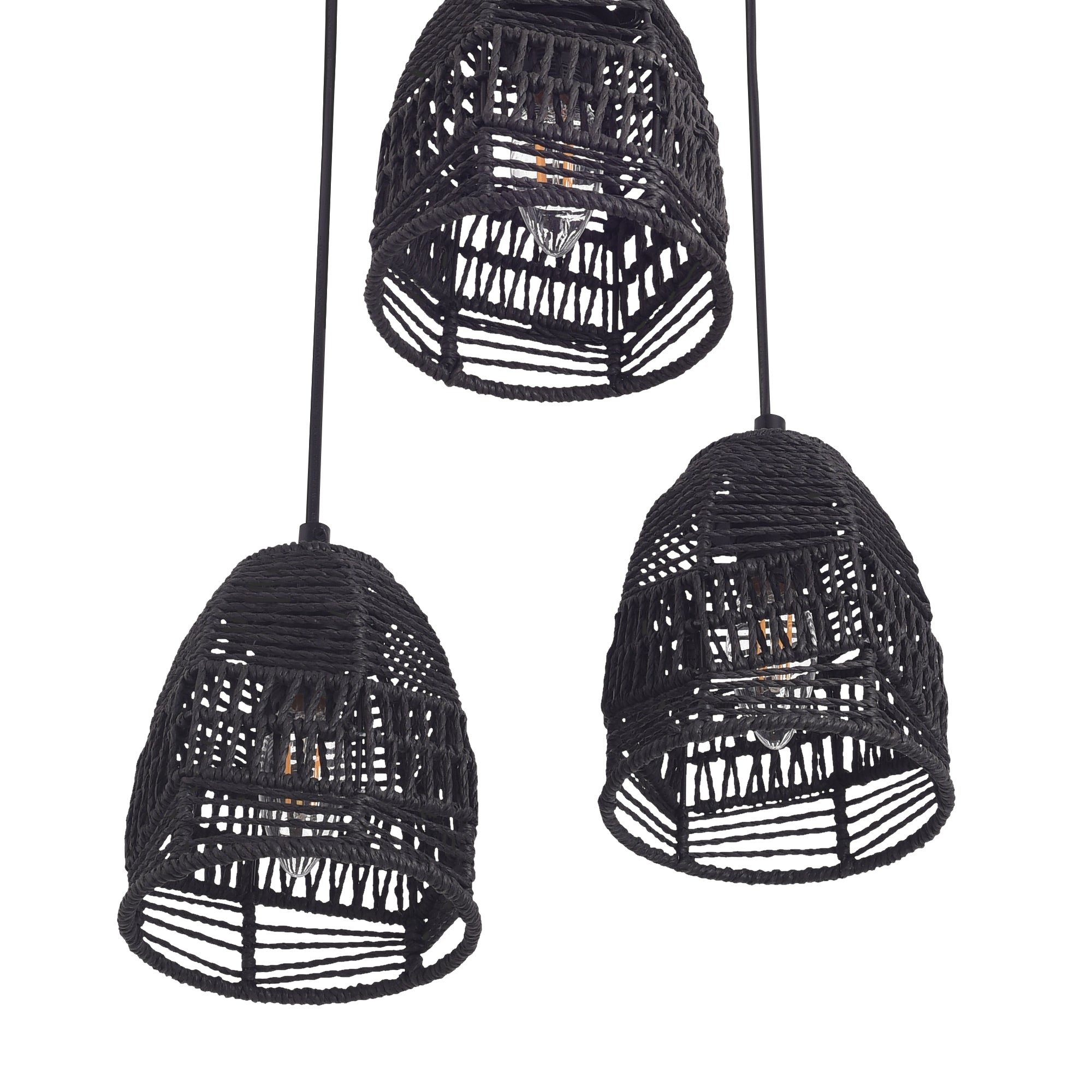 Lampada a Sospensione Andover con 3 Paralumi in Rattan - Nero lux.pro