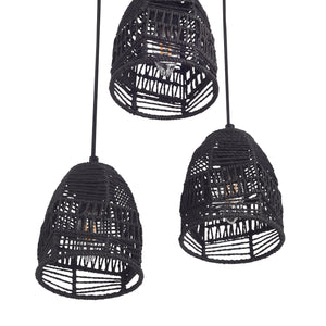 Lampada a Sospensione Andover con 3 Paralumi in Rattan - Nero lux.pro