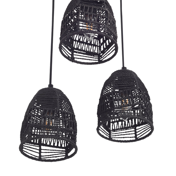 Lampada a Sospensione Andover con 3 Paralumi in Rattan - Nero lux.pro