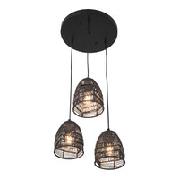 Lampada a Sospensione Andover con 3 Paralumi in Rattan - Nero lux.pro
