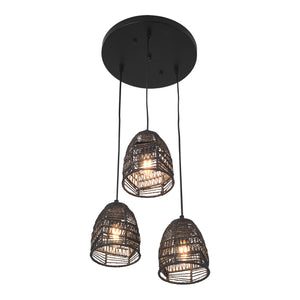 Lampada a Sospensione Andover con 3 Paralumi in Rattan - Nero lux.pro
