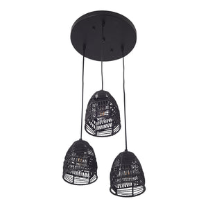 Lampada a Sospensione Andover con 3 Paralumi in Rattan - Nero lux.pro