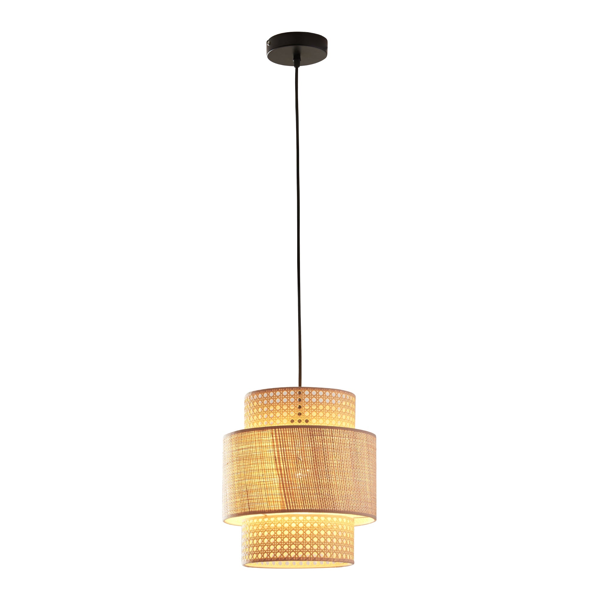 Lampada da terra a sospensione E27 diametro 29 cm effetto rattan nero 03_0010731