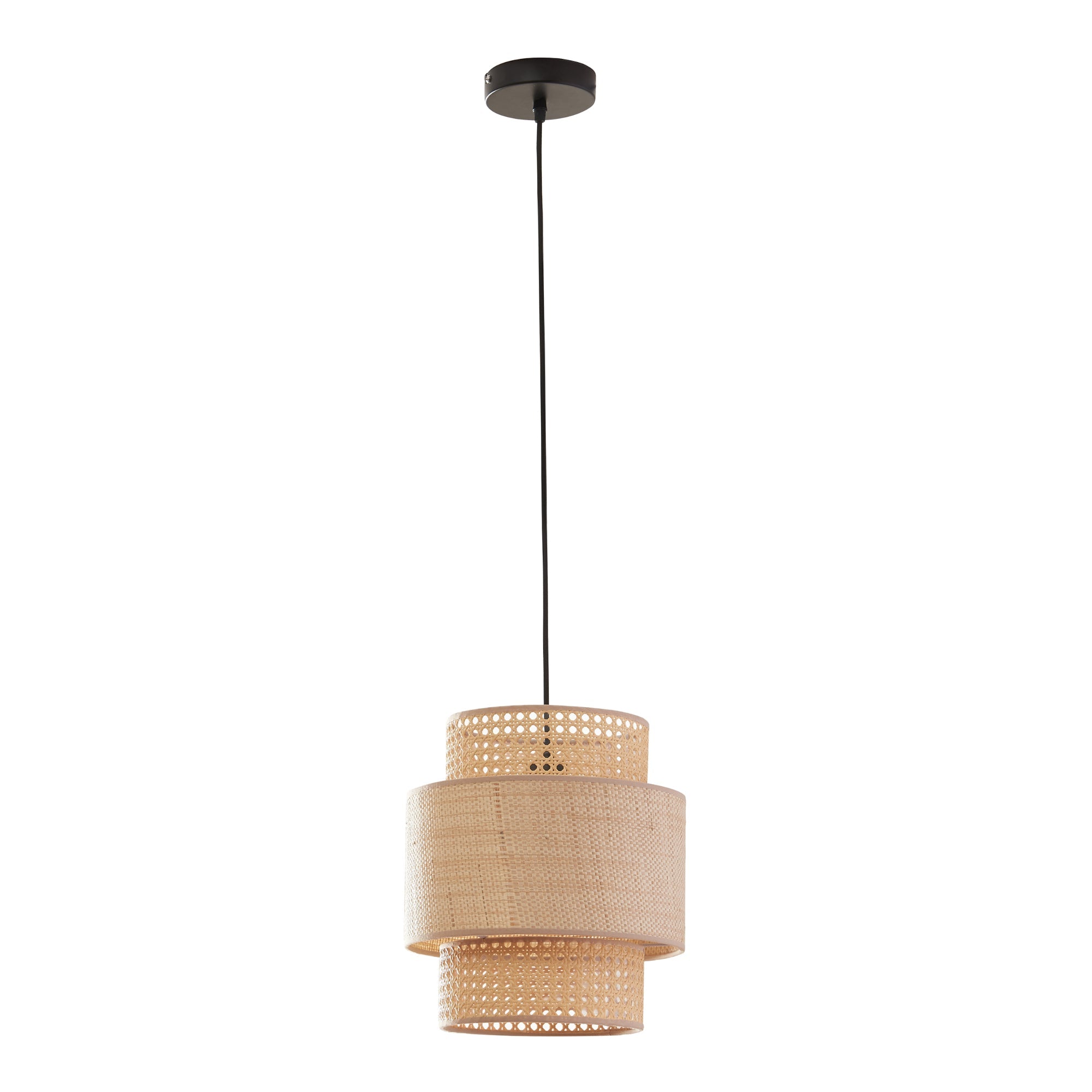 Lampada da terra a sospensione E27 diametro 29 cm effetto rattan nero 03_0010731