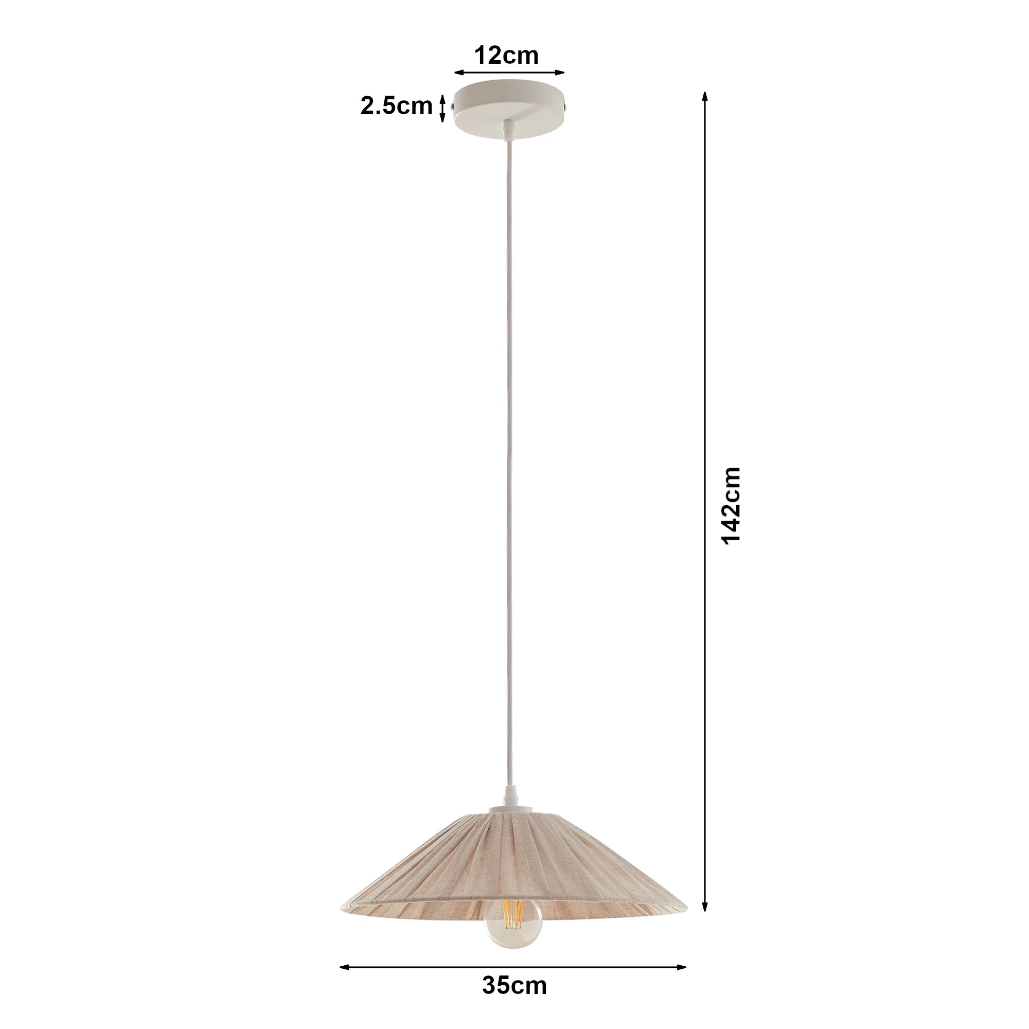 Lampada a Sospensione Bridge con Paralume a Cono Piatto in Tessuto Ø35 cm Beige lux.pro