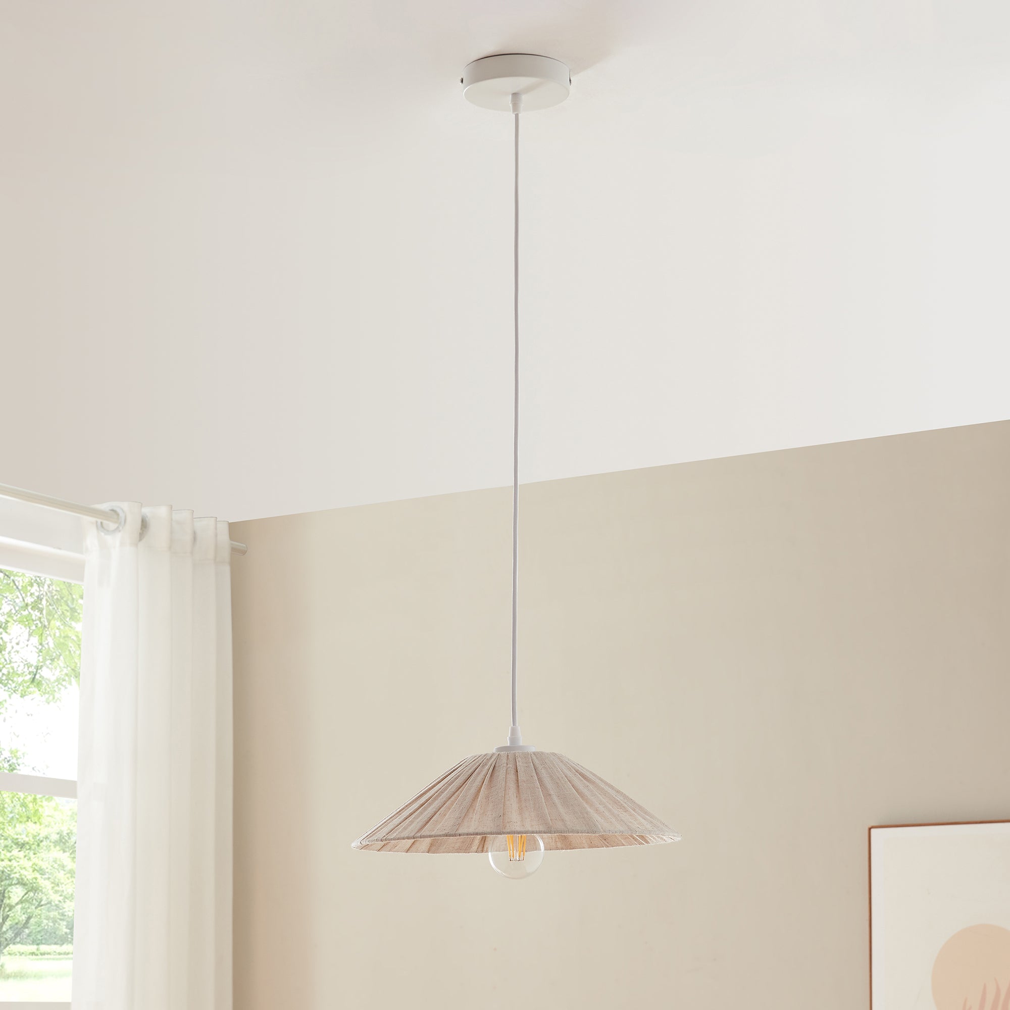 Lampada a Sospensione Bridge con Paralume a Cono Piatto in Tessuto Ø35 cm Beige lux.pro