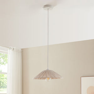 Lampada a Sospensione Bridge con Paralume a Cono Piatto in Tessuto Ø35 cm Beige lux.pro