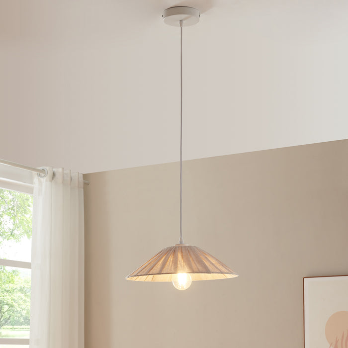 Lampada a Sospensione Bridge con Paralume a Cono Piatto in Tessuto Ø35 cm Beige lux.pro