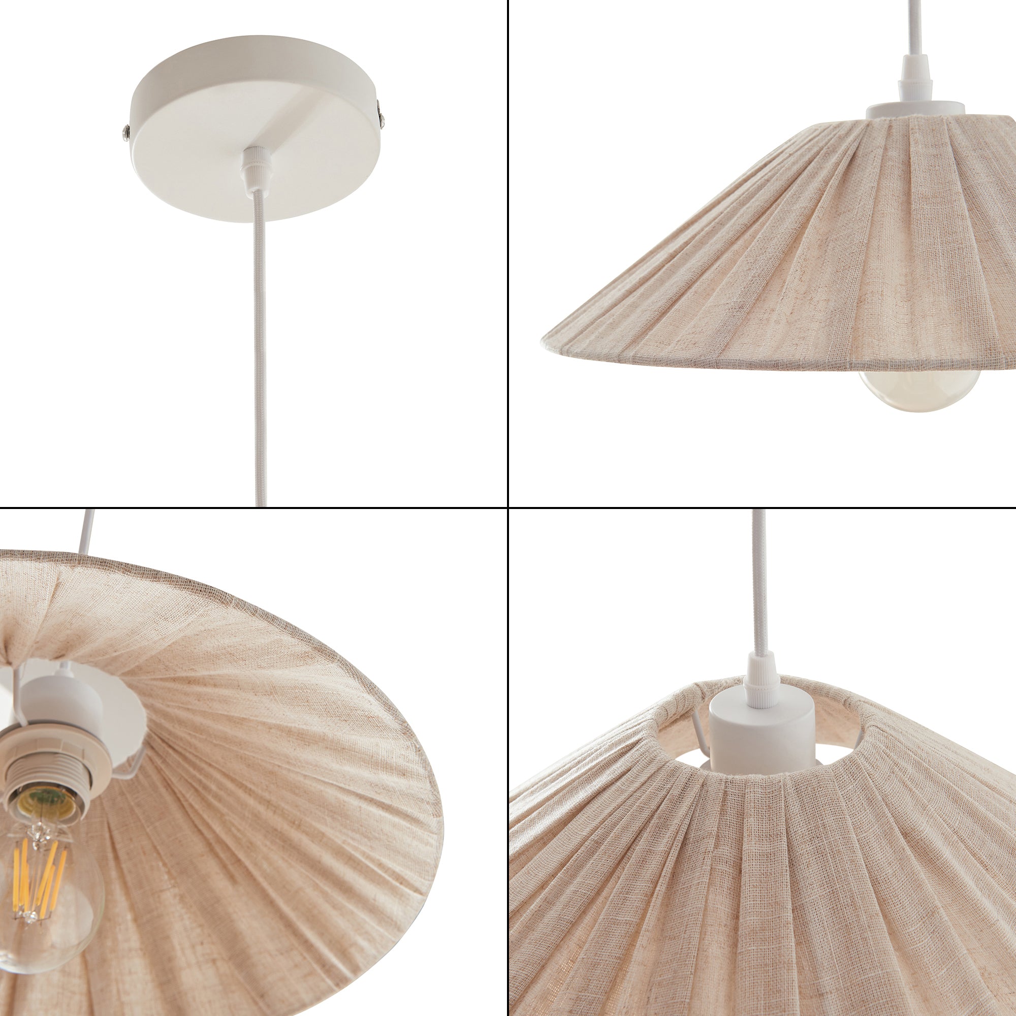 Lampada a Sospensione Bridge con Paralume a Cono Piatto in Tessuto Ø35 cm Beige lux.pro