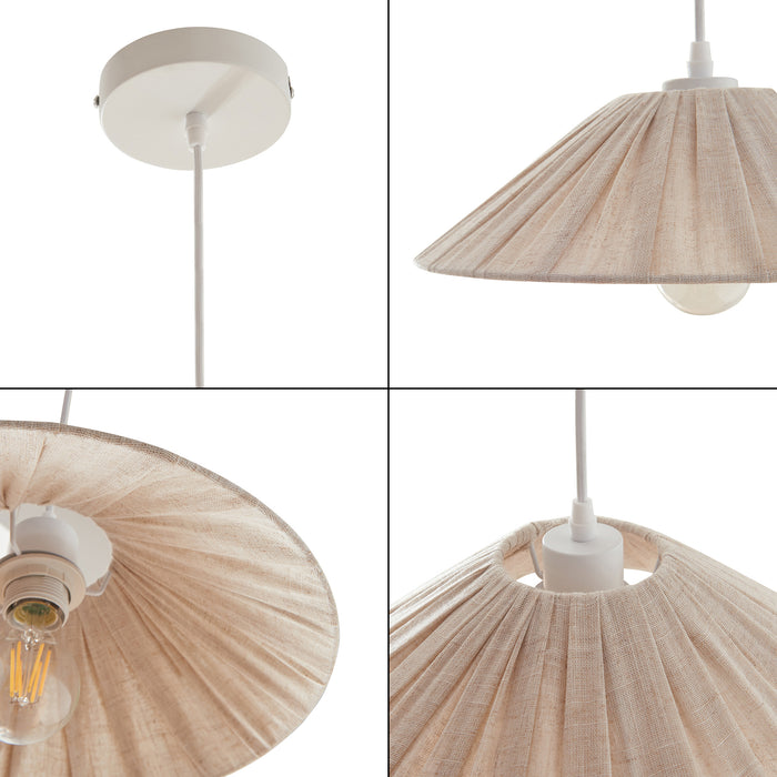 Lampada a Sospensione Bridge con Paralume a Cono Piatto in Tessuto Ø35 cm Beige lux.pro