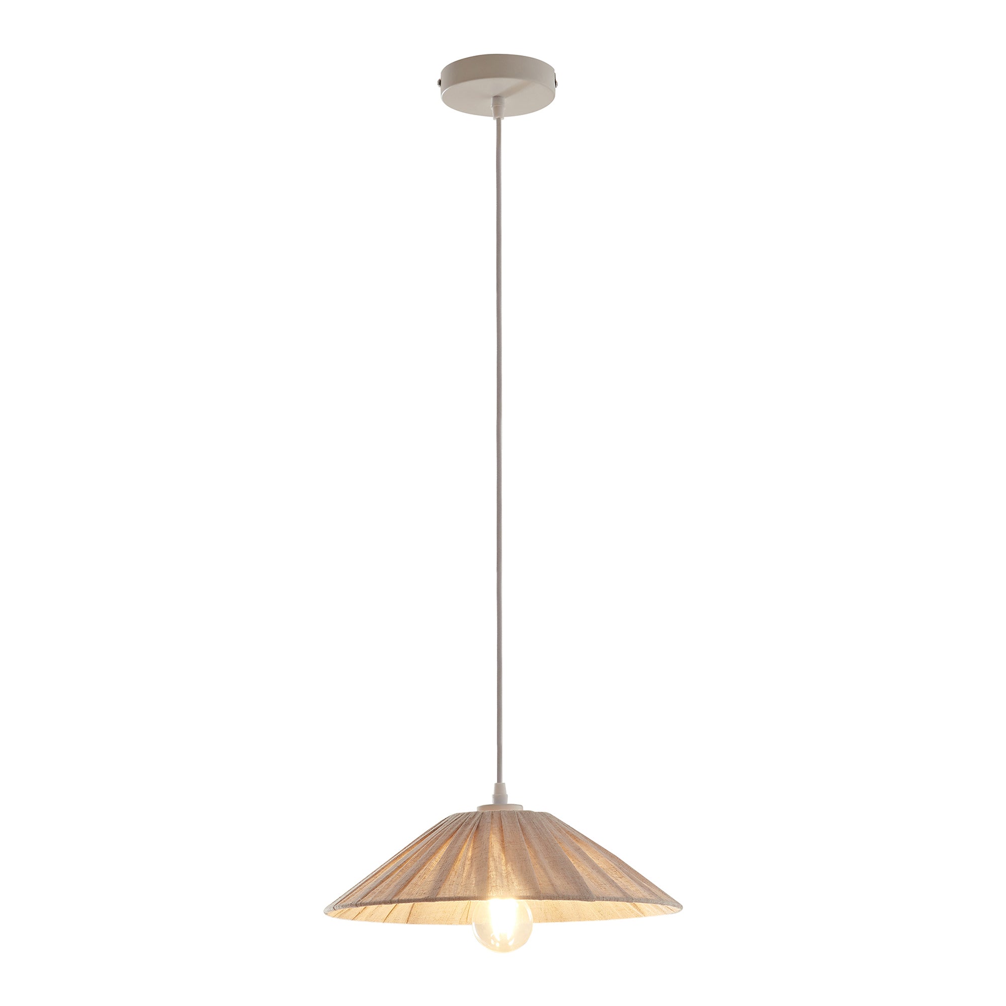 Lampada a Sospensione Bridge con Paralume a Cono Piatto in Tessuto Ø35 cm Beige lux.pro